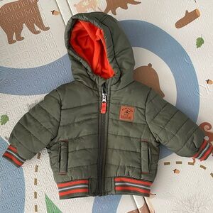 Child of Mine Olive Green Puffer Jacket with Orange Accents